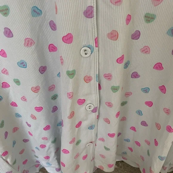 SKIMS Light Blue Heart Print Button-Up Pajama Top - Picture 3 of 6